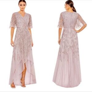 Mac Duggal 93681 Lilac Sequined Kimono Sleeve High Formal Maxi Gown | Size 14